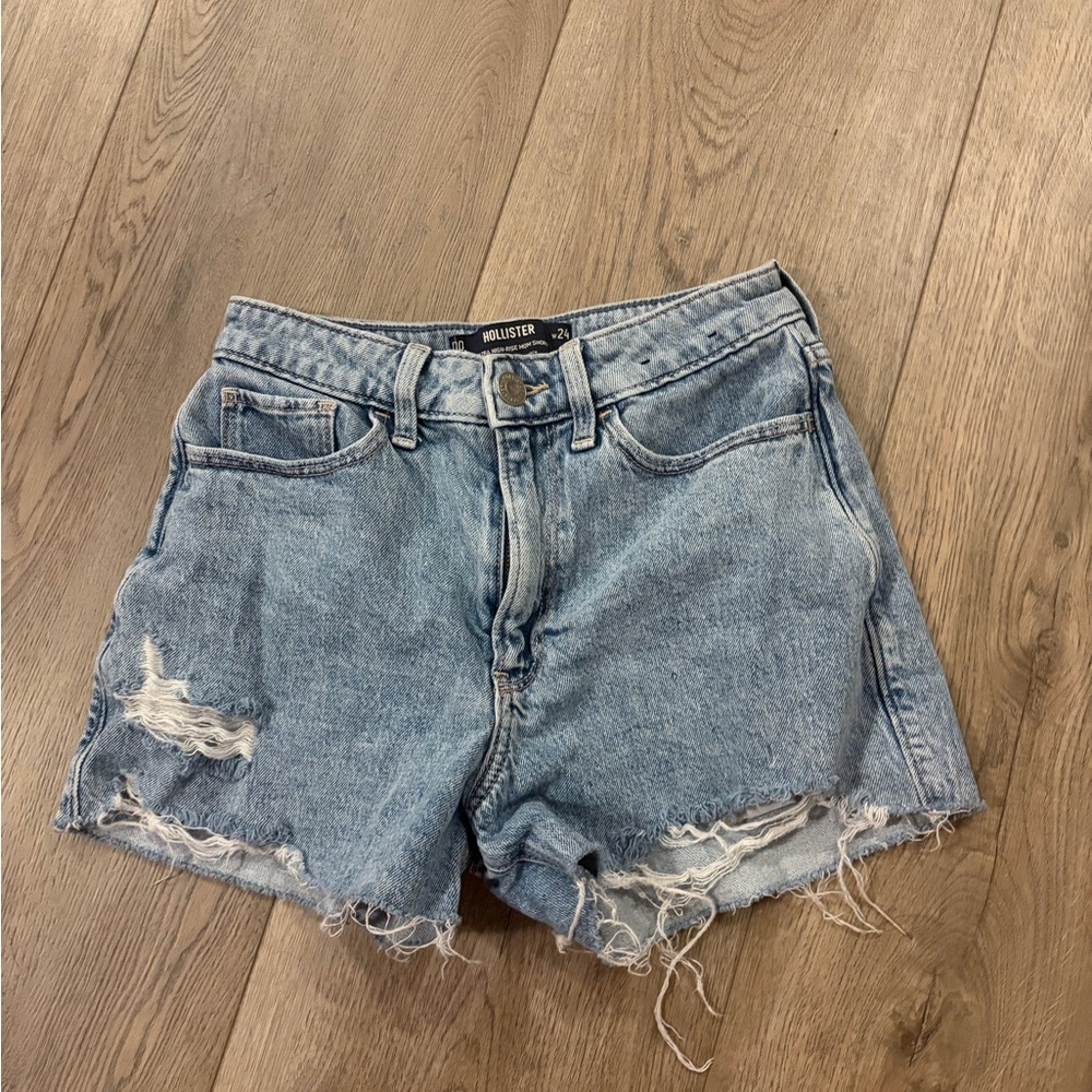 Hollister Women's Light Blue Distressed Jean Shorts